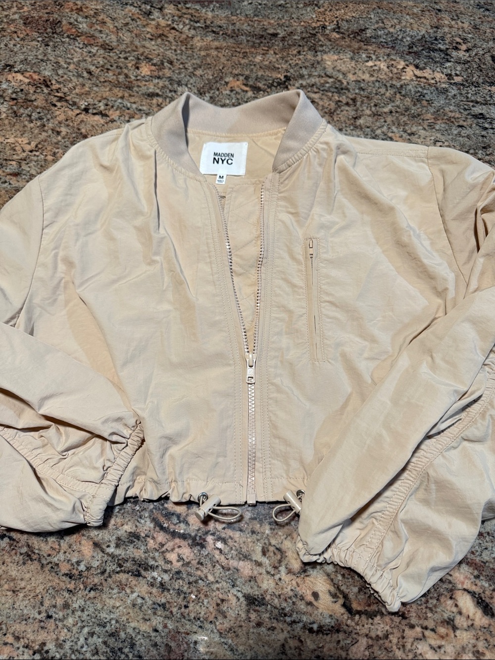 Madden NYC Women's Light Beige Cropped Bomber Jacket